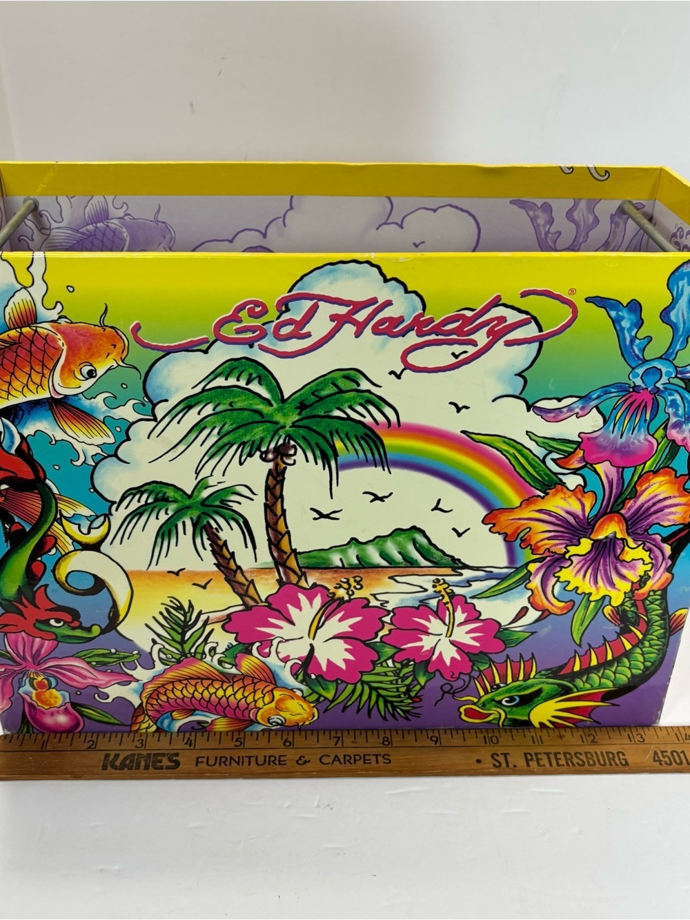 Ed Hardy x Lisa Frank Hanging File Box Tropical Tattoo Koi Dragon Rainbow Y2K - Picture 6 of 9